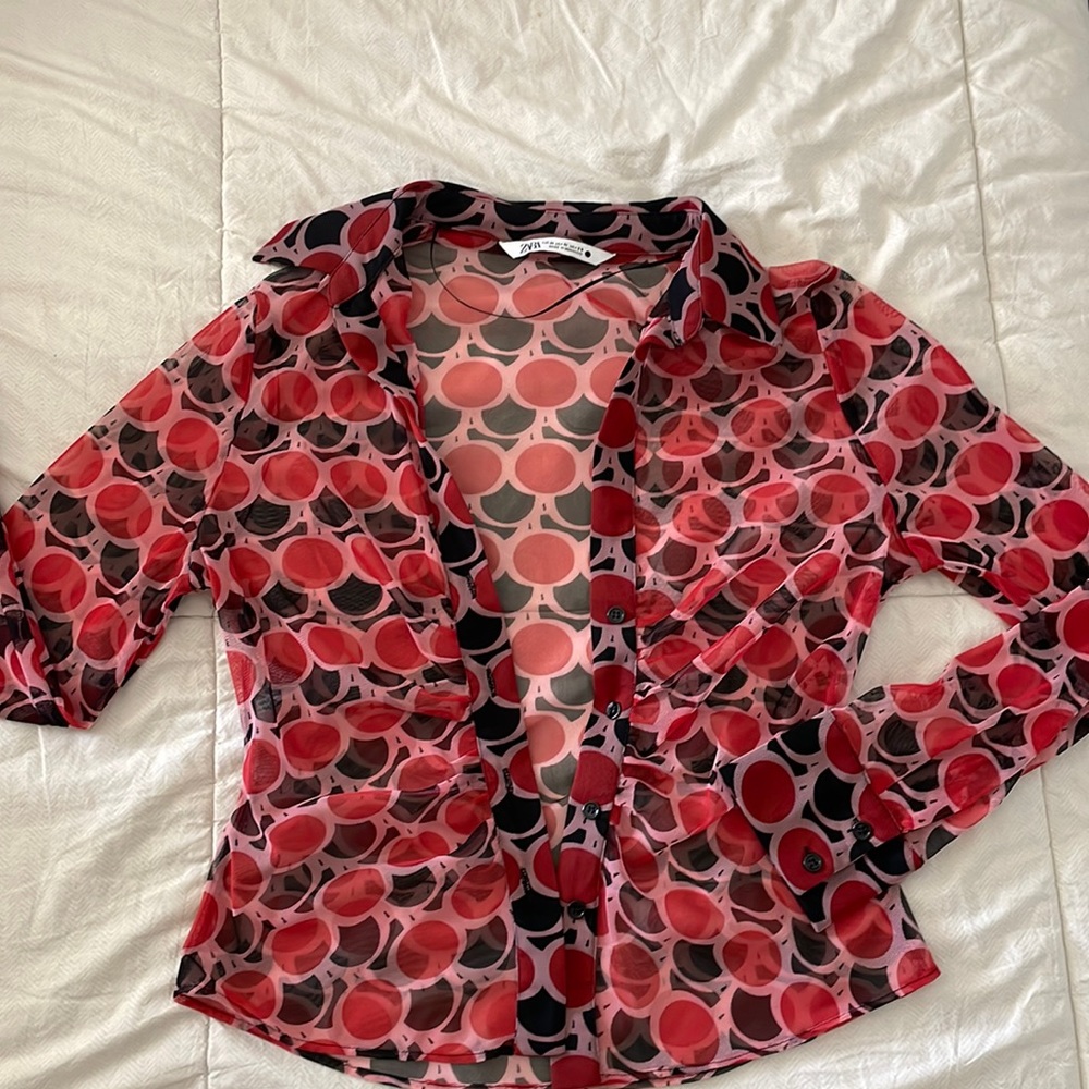 funky sheer zara button down blouse